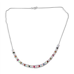 D'Joy Premium Ethiopian Welo Opal and Multi-Tourmaline 6.70 ctw Starlight Necklace in Rhodium Over Sterling Silver 18 Inches