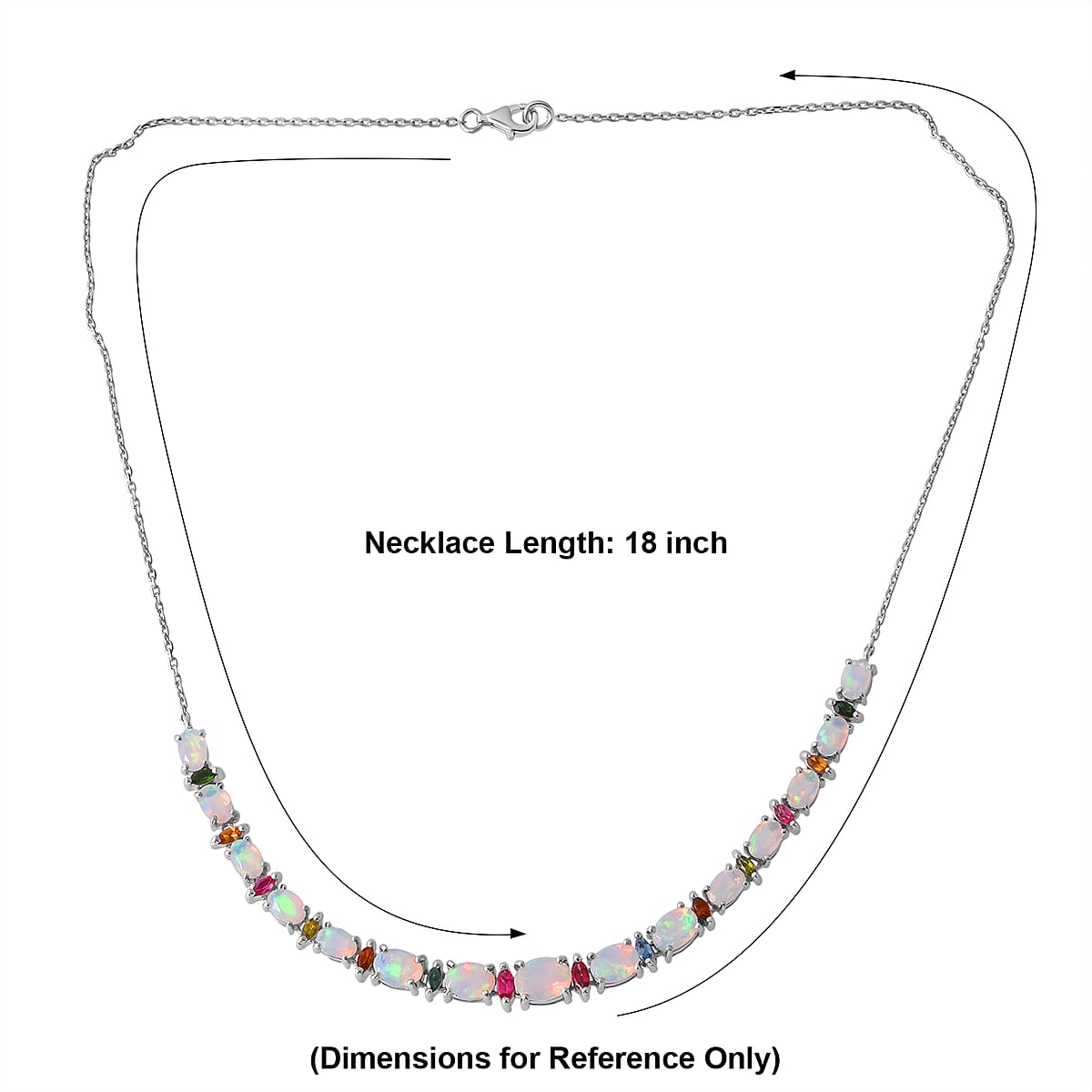 D'Joy Premium Ethiopian Welo Opal and Multi-Tourmaline 6.70 ctw Starlight Necklace in Rhodium Over Sterling Silver 18 Inches image number 4