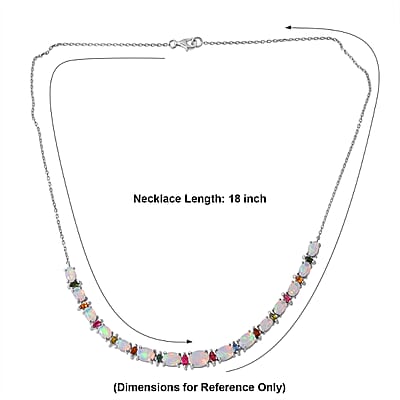 D'Joy Premium Ethiopian Welo Opal and Multi-Tourmaline 6.70 ctw Starlight Necklace in Rhodium Over Sterling Silver 18 Inches