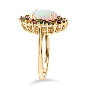 D'Joy Premium Ethiopian Welo Opal and Multi-Tourmaline 3.50 ctw Celestial Bloom Ring in 18K Vermeil Yellow Gold Over Sterling Silver (Size 10.0)