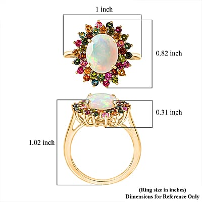 D'Joy Premium Ethiopian Welo Opal and Multi-Tourmaline 3.50 ctw Celestial Bloom Ring in 18K Vermeil Yellow Gold Over Sterling Silver (Size 6.0)