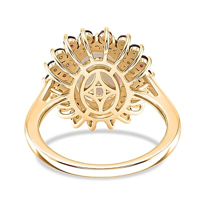 D'Joy Premium Ethiopian Welo Opal and Multi-Tourmaline 3.50 ctw Celestial Bloom Ring in 18K Vermeil Yellow Gold Over Sterling Silver (Size 6.0)