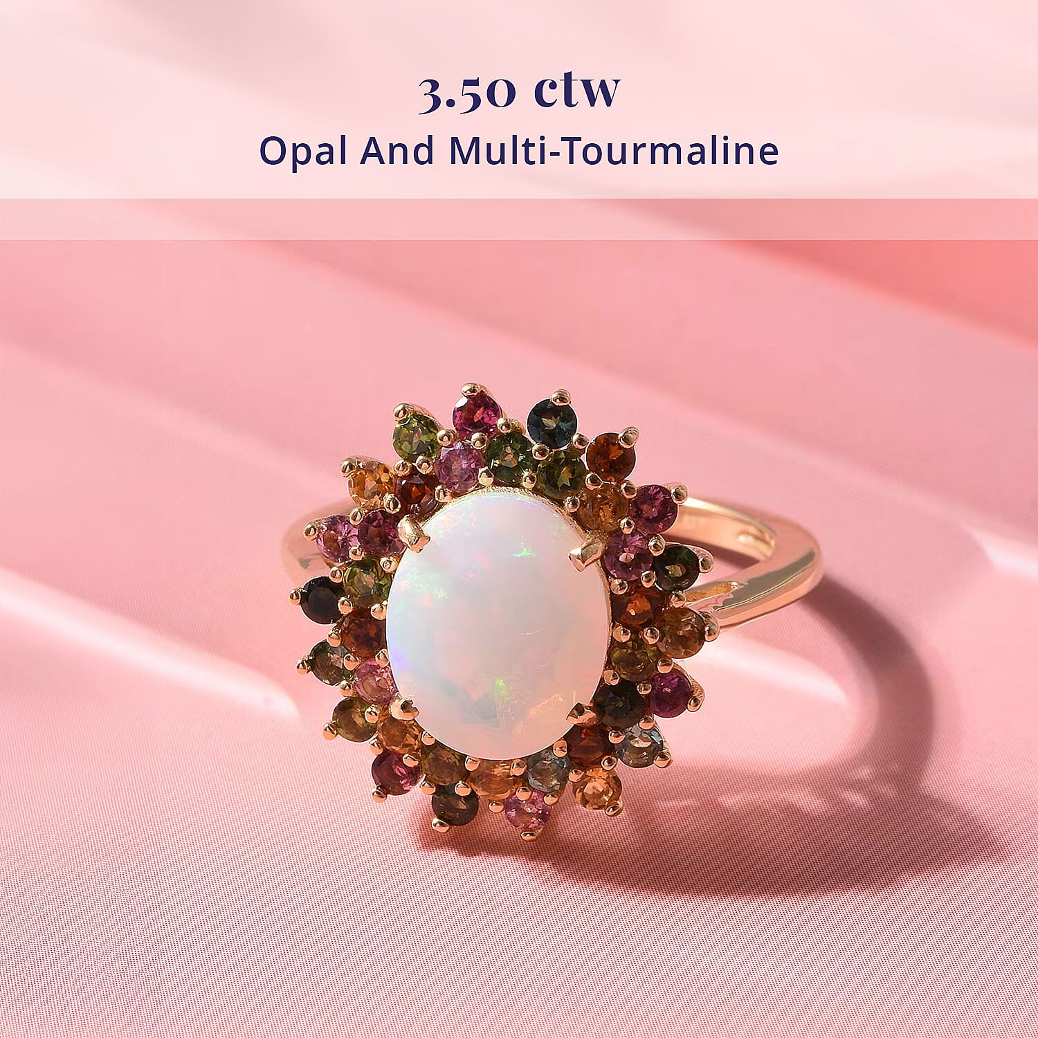 D'Joy Premium Ethiopian Welo Opal and Multi-Tourmaline 3.50 ctw Celestial Bloom Ring in 18K Vermeil Yellow Gold Over Sterling Silver (Size 7.0)