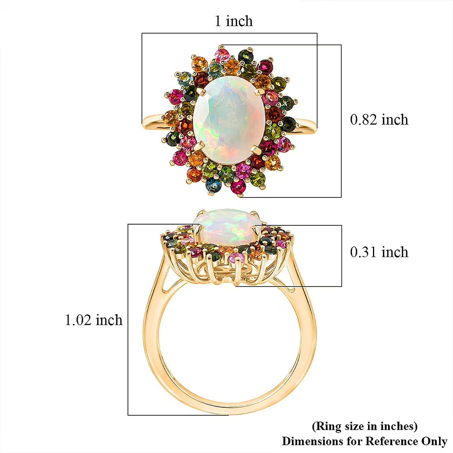 D'Joy Premium Ethiopian Welo Opal and Multi-Tourmaline 3.50 ctw Celestial Bloom Ring in 18K Vermeil Yellow Gold Over Sterling Silver (Size 7.0)