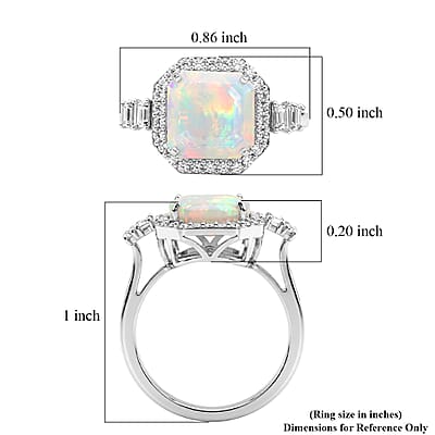 D'Joy AAA Ethiopian Welo Opal and Moissanite Starlit Frame Ring 3.60 ctw in Rhodium Over Sterling Silver (Size 6.0)