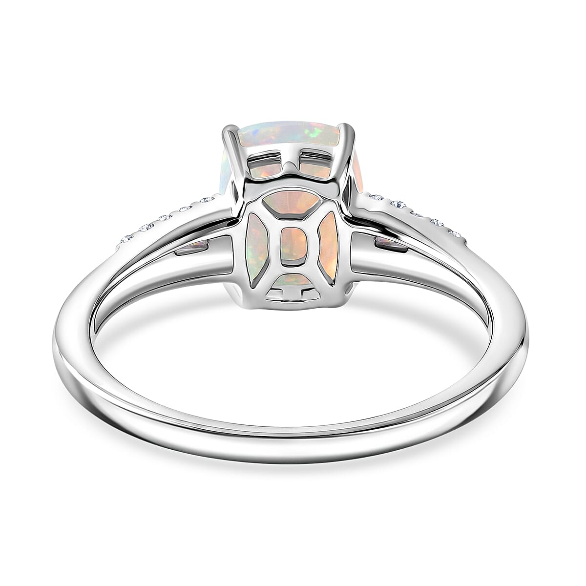 D'Joy Premium Ethiopian Welo Opal and Moissanite 1.35 ctw Moonlit Ring in Rhodium Over Sterling Silver (Size 5.0)