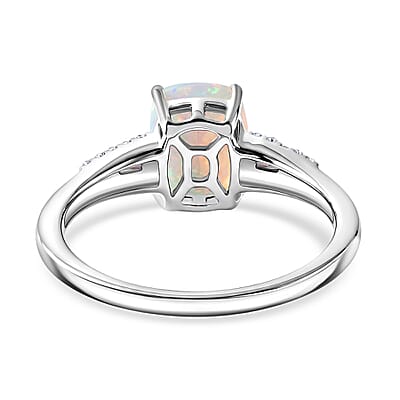D'Joy Premium Ethiopian Welo Opal and Moissanite 1.35 ctw Moonlit Ring in Rhodium Over Sterling Silver (Size 5.0)