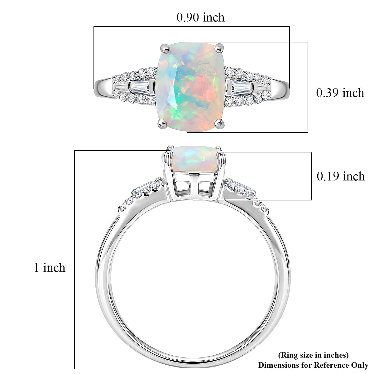 D'Joy Premium Ethiopian Welo Opal and Moissanite 1.35 ctw Moonlit Ring in Rhodium Over Sterling Silver (Size 5.0)