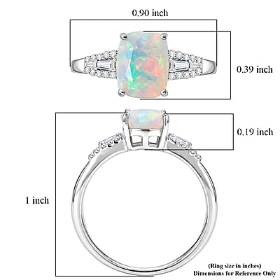 D'Joy Premium Ethiopian Welo Opal and Moissanite 1.35 ctw Moonlit Ring in Rhodium Over Sterling Silver (Size 5.0)