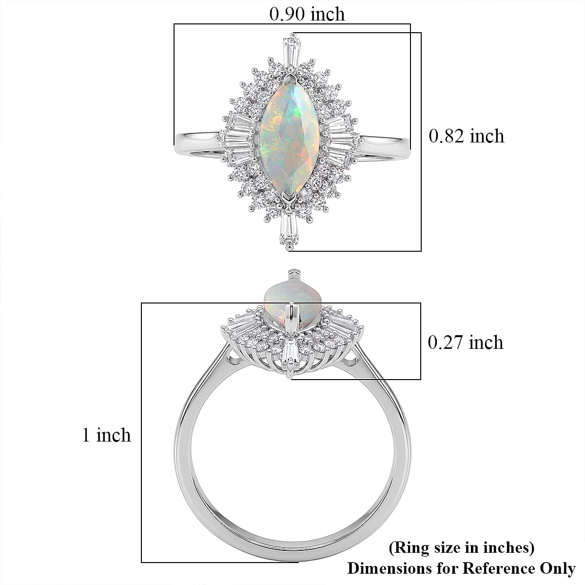 D'Joy Premium Ethiopian Welo Opal and Moissanite 1.50 ctw Marquise Spark Ring in Rhodium Over Sterling Silver (Size 10.0) image number 5