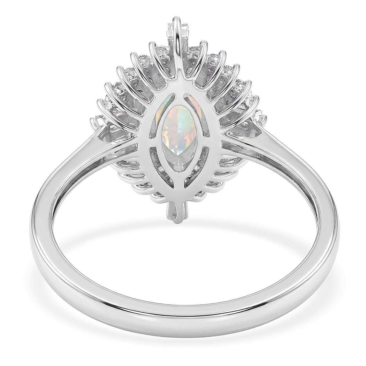 D'Joy Premium Ethiopian Welo Opal and Moissanite 1.50 ctw Marquise Spark Ring in Rhodium Over Sterling Silver (Size 7.0)