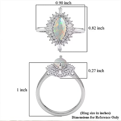 D'Joy Premium Ethiopian Welo Opal and Moissanite 1.50 ctw Marquise Spark Ring in Rhodium Over Sterling Silver (Size 7.0)