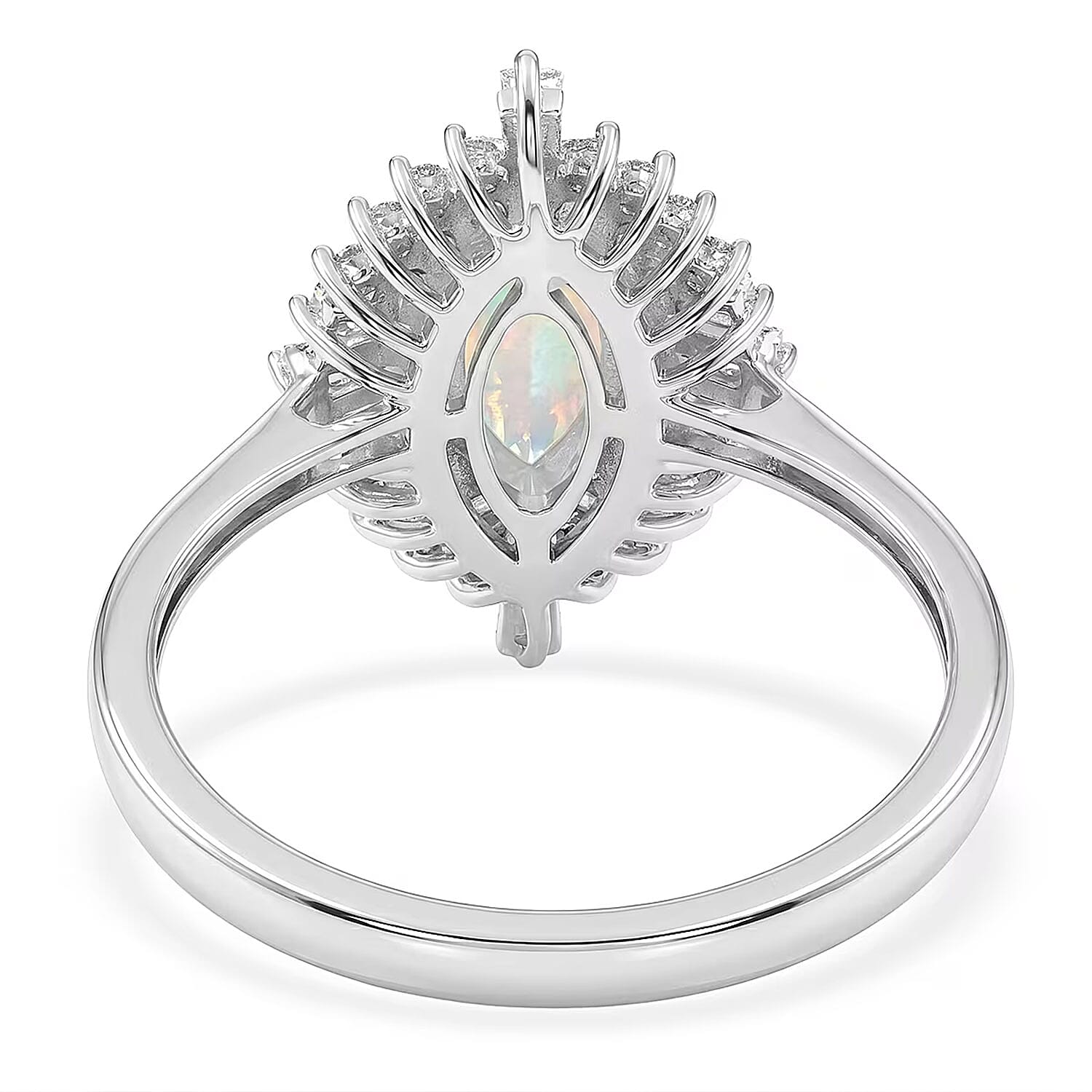 D'Joy Premium Ethiopian Welo Opal and Moissanite 1.50 ctw Marquise Spark Ring in Rhodium Over Sterling Silver (Size 7.0)