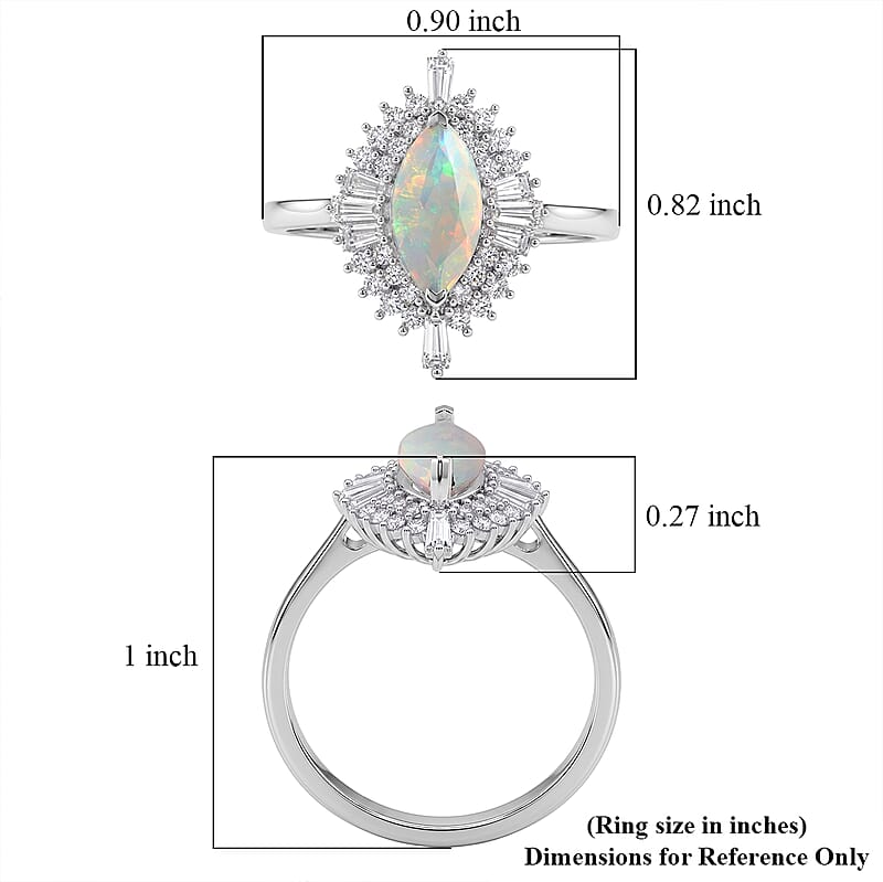 D'Joy Premium Ethiopian Welo Opal and Moissanite 1.50 ctw Marquise Spark Ring in Rhodium Over Sterling Silver (Size 8.0)