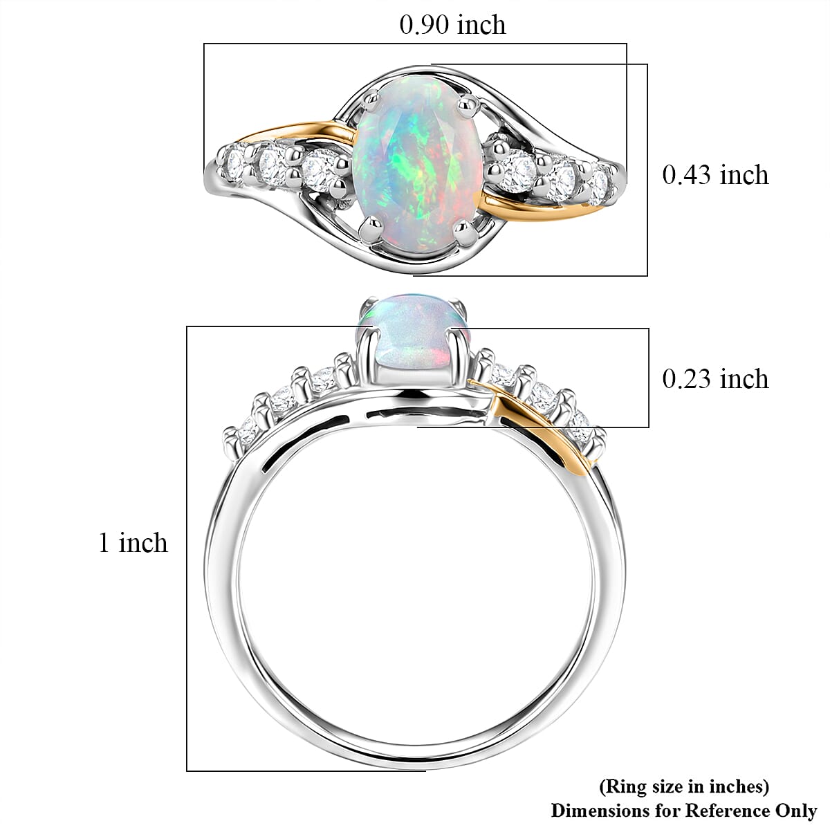 Premium Ethiopian Welo Opal and Moissanite 1.00 ctw Celestial Swirl Ring in 14K Yellow Gold and Rhodium Over Sterling Silver (Size 10.0)