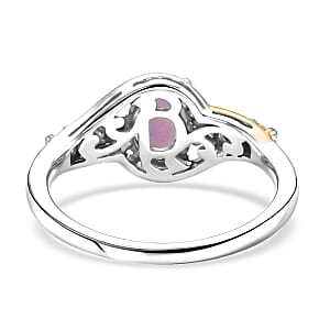 Premium Ethiopian Welo Opal and Moissanite 1.00 ctw Celestial Swirl Ring in 14K Yellow Gold and Rhodium Over Sterling Silver (Size 7.0)