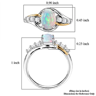 Premium Ethiopian Welo Opal and Moissanite 1.00 ctw Celestial Swirl Ring in 14K Yellow Gold and Rhodium Over Sterling Silver (Size 7.0)