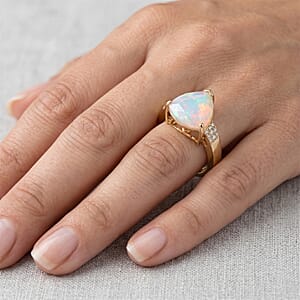Luxoro AAA Ethiopian Welo Opal and Diamond I2 5.70 ctw Trillion Glow Ring in 10K Yellow Gold (Size  6.0)