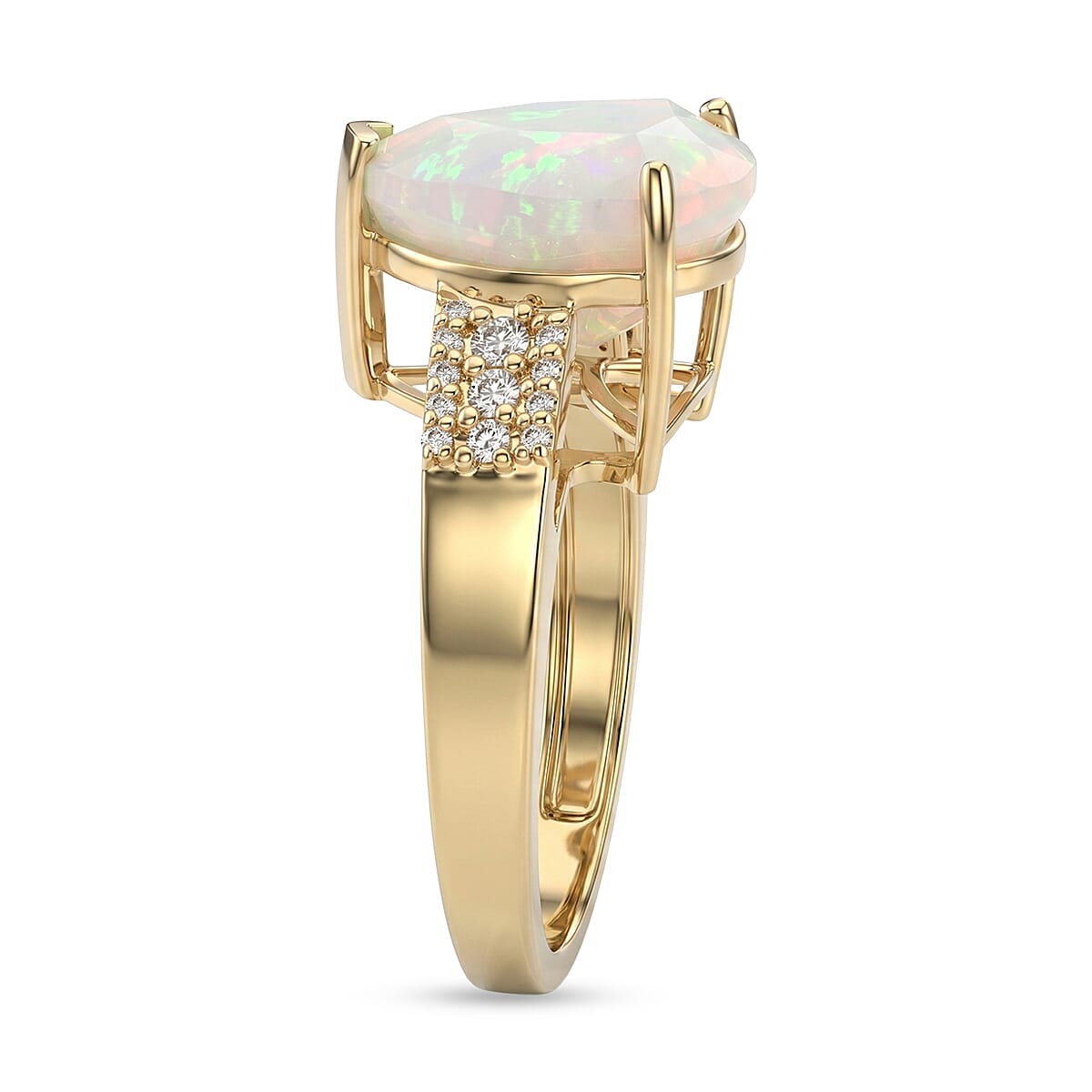 Luxoro AAA Ethiopian Welo Opal and Diamond I2 5.70 ctw Trillion Glow Ring in 10K Yellow Gold (Size  6.0) image number 3