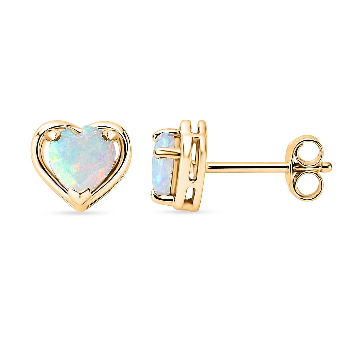 D'Joy Premium Ethiopian Welo Opal 0.60 ctw Golden Heart Glow Earrings in 14K Yellow Gold Over Sterling Silver