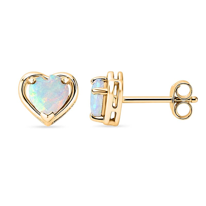 D'Joy Premium Ethiopian Welo Opal 0.60 ctw Golden Heart Glow Earrings in 14K Yellow Gold Over Sterling Silver