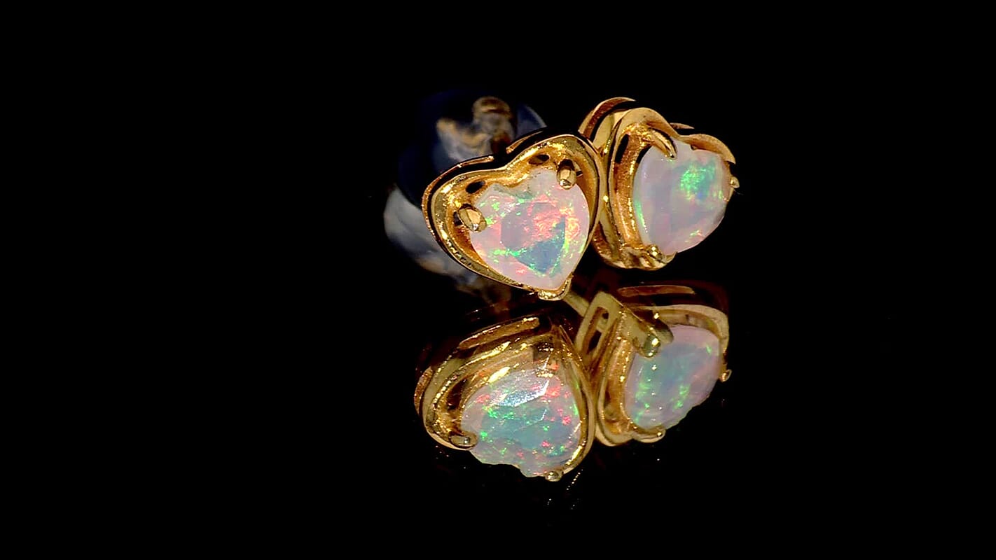 D'Joy Premium Ethiopian Welo Opal 0.50 ctw Heart Earrings in 14K Yellow Gold Over Sterling Silver