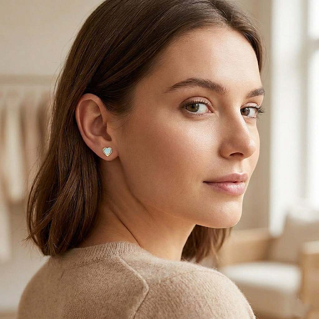 D'Joy Premium Ethiopian Welo Opal 0.60 ctw Golden Heart Glow Earrings in 14K Yellow Gold Over Sterling Silver