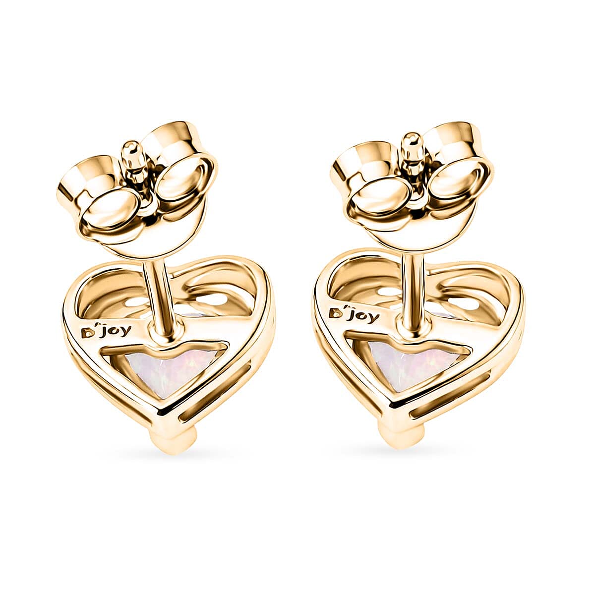 D'Joy Premium Ethiopian Welo Opal 0.60 ctw Golden Heart Glow Earrings in 14K Yellow Gold Over Sterling Silver