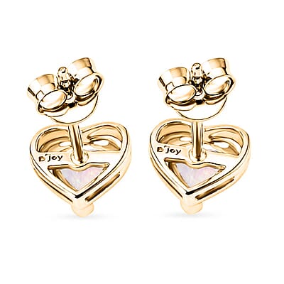 D'Joy Premium Ethiopian Welo Opal 0.60 ctw Golden Heart Glow Earrings in 14K Yellow Gold Over Sterling Silver