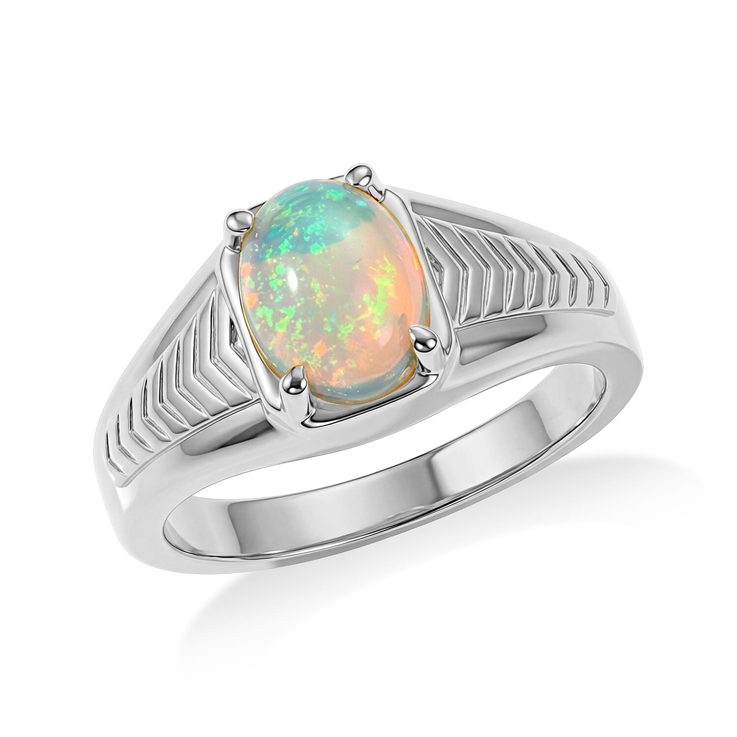 EverTrue Ethiopian Welo Opal 1.25 ctw Men's Ring in Stainless Steel (Size 12.0)