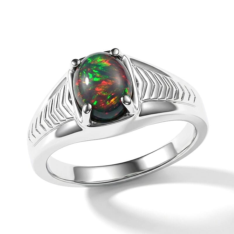 EverTrue Sable Ethiopian Opal (D) 1.60 ctw Men's Ring in Stainless Steel (Size 10.0)