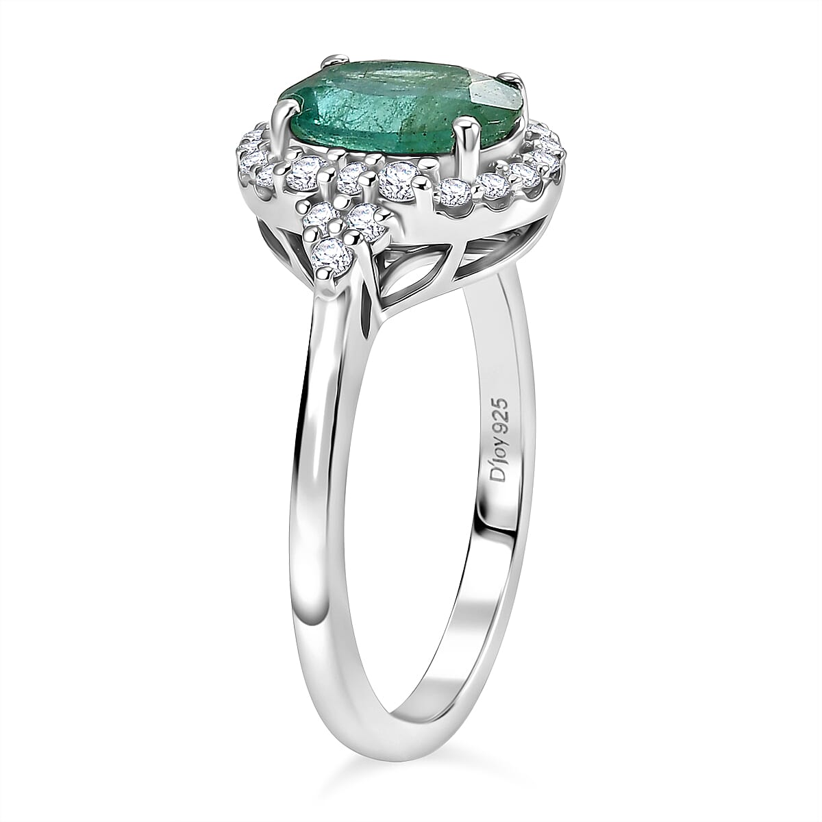 Certified & Appraised D'Joy Premium Kagem Zambian Emerald and Moissanite 2.10 ctw Ring in Rhodium Over Sterling Silver (Size 10.0) image number 3
