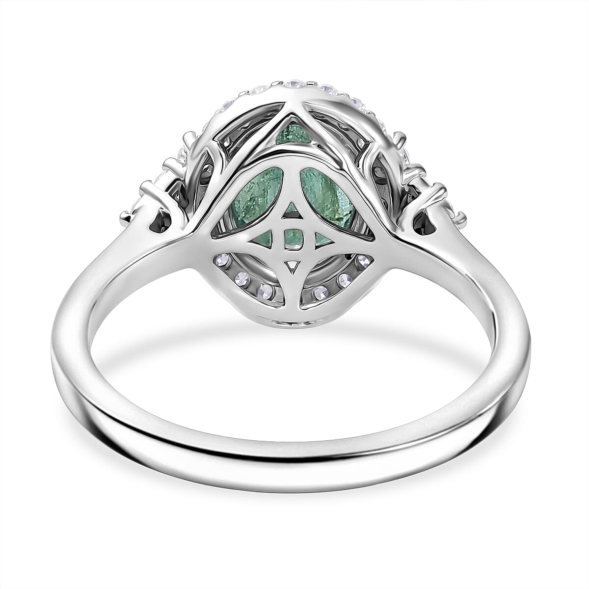 Certified & Appraised D'Joy Premium Kagem Zambian Emerald and Moissanite 2.10 ctw Ring in Rhodium Over Sterling Silver (Size 10.0) image number 4