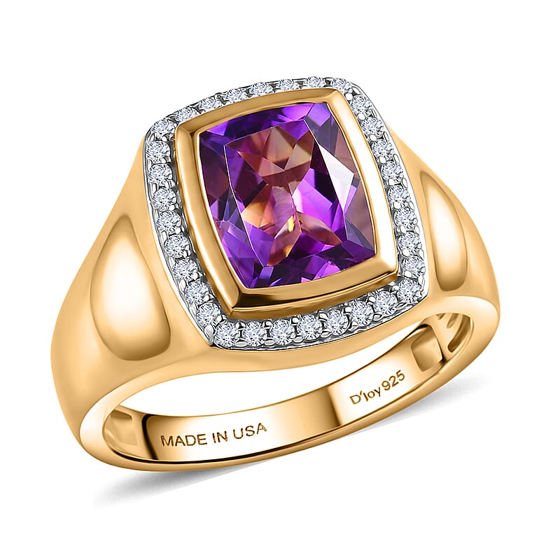 D'Joy Premium Moroccan Amethyst and Moissanite 3.40 ctw Men's Ring in 18K Vermeil Yellow Gold Over Sterling Silver (Size 10.0)