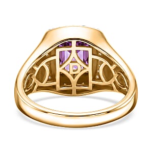 D'Joy Premium Moroccan Amethyst and Moissanite 3.40 ctw Men's Ring in 18K Vermeil Yellow Gold Over Sterling Silver (Size 10.0)