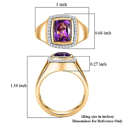 D'Joy Premium Moroccan Amethyst and Moissanite 3.40 ctw Men's Ring in 18K Vermeil Yellow Gold Over Sterling Silver (Size 10.0)