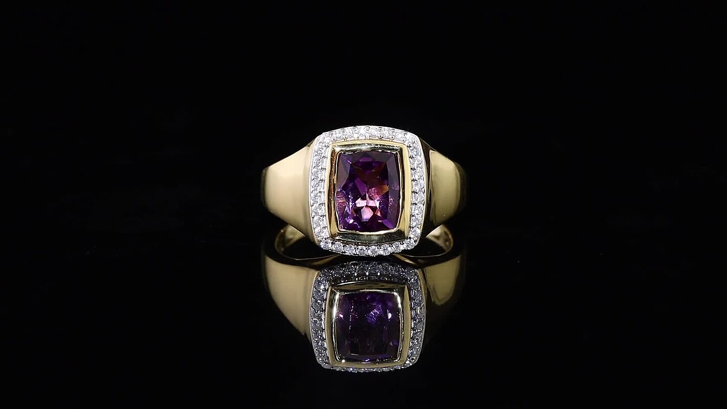 D'Joy Premium Moroccan Amethyst, Moissanite Men's Ring in 18K Vermeil YG Over Sterling Silver (Size 10.0) 3.40 ctw
