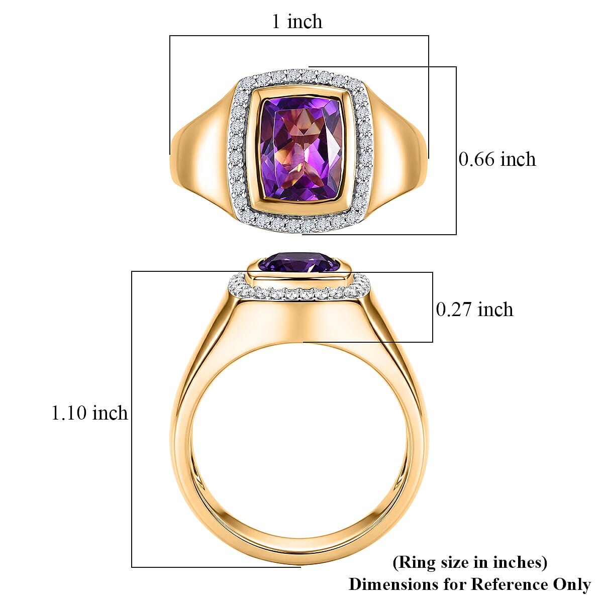 D'Joy Premium Moroccan Amethyst and Moissanite 3.40 ctw Men's Ring in 18K Vermeil Yellow Gold Over Sterling Silver (Size 13.0)