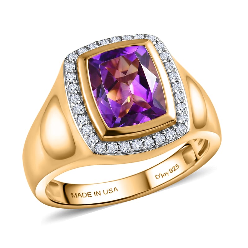 D'Joy Premium Moroccan Amethyst and Moissanite 3.40 ctw Men's Ring in 18K Vermeil Yellow Gold Over Sterling Silver (Size 14.0)