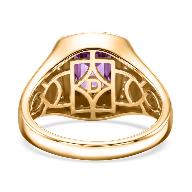 D'Joy Premium Moroccan Amethyst and Moissanite 3.40 ctw Men's Ring in 18K Vermeil Yellow Gold Over Sterling Silver (Size 14.0)
