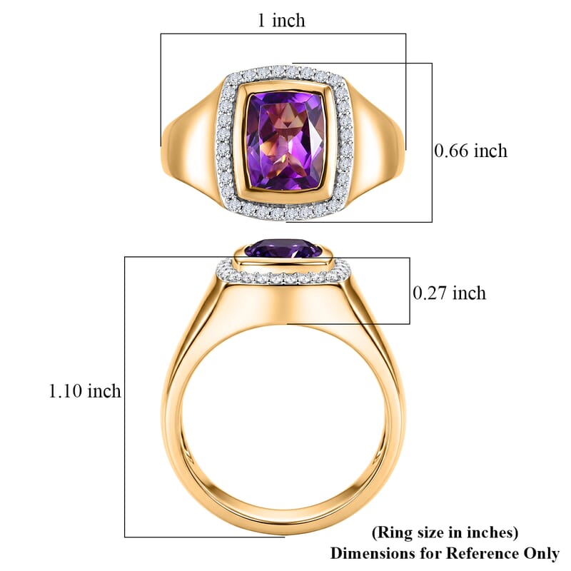 D'Joy Premium Moroccan Amethyst and Moissanite 3.40 ctw Men's Ring in 18K Vermeil Yellow Gold Over Sterling Silver (Size 14.0)