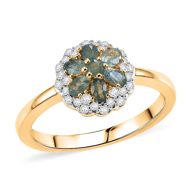 D'Joy Narsipatnam Alexandrite and Moissanite 0.75 ctw Garden Spark Flower Ring in 18K Vermeil Yellow Gold Over Sterling Silver (Size  5.0)
