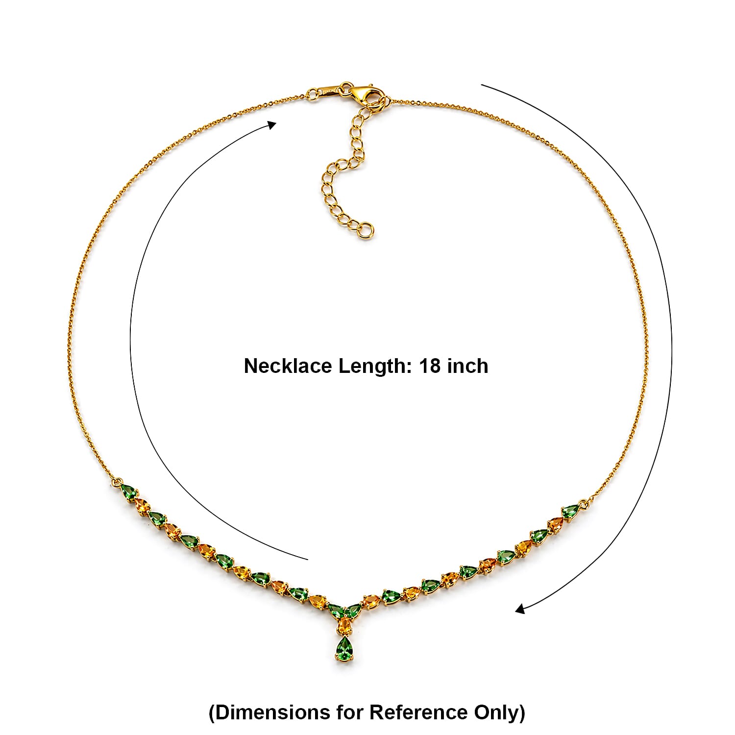 D'Joy Premium Tsavorite Garnet and Yellow Sapphire 6.00 ctw Majestic Leaf Line Necklace in 18K Vermeil Yellow Gold Over Sterling Silver 18-20 Inches