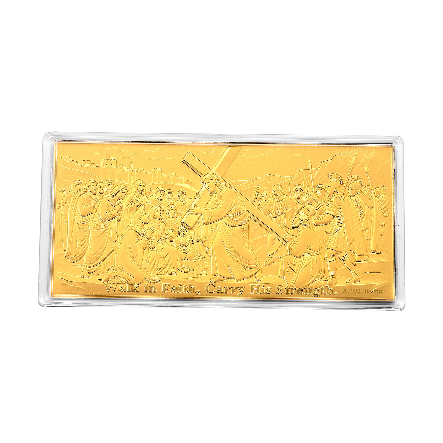 24K Yellow Gold Walk in Faith Carry His Strength Embossed Sheet (155x75mm) 100mg