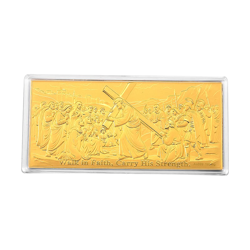 24K Yellow Gold Walk in Faith Carry His Strength Embossed Sheet (31x45.5mm) 100mg
