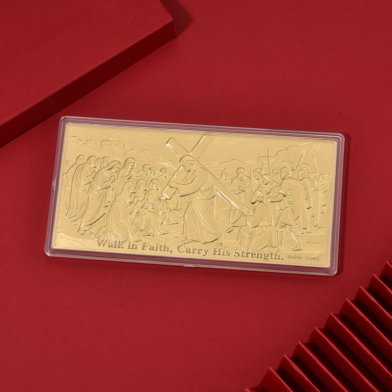 24K Yellow Gold Walk in Faith Carry His Strength Embossed Sheet (75x154mm) 100mg