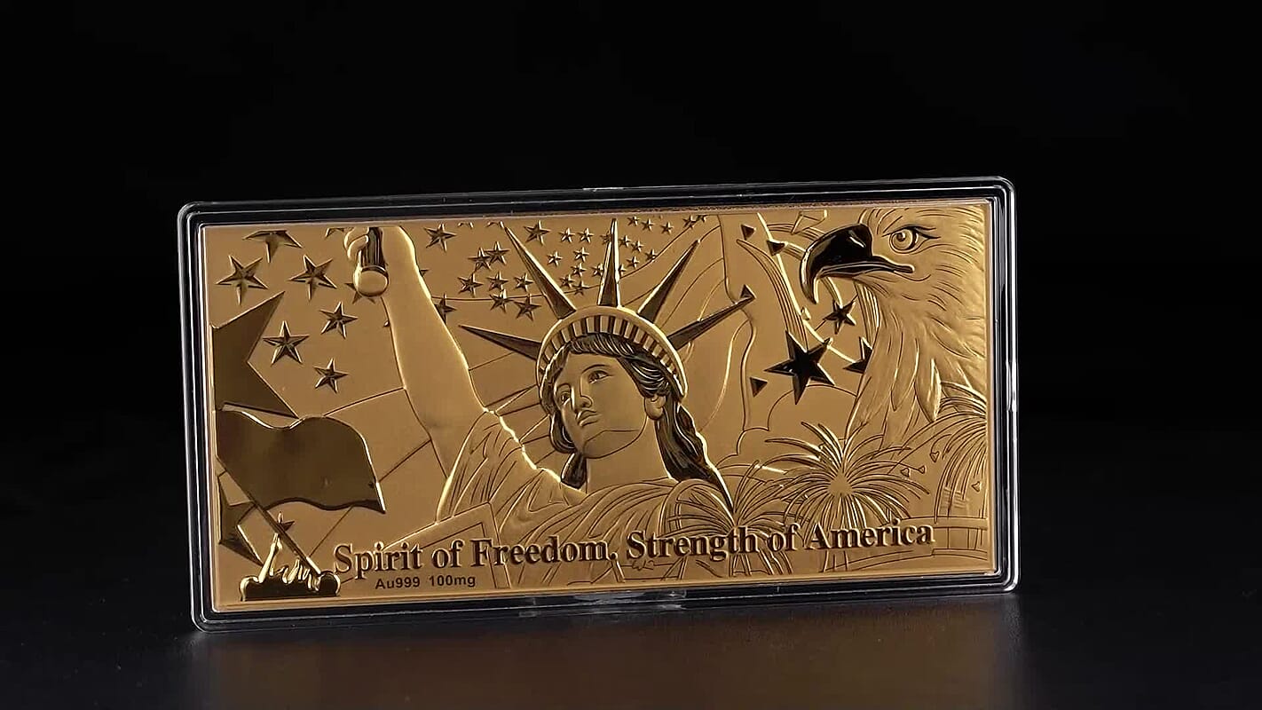 24K Yellow Gold Spirit of Freedom Strength of America Embossed Sheet (155x75mm) 100mg
