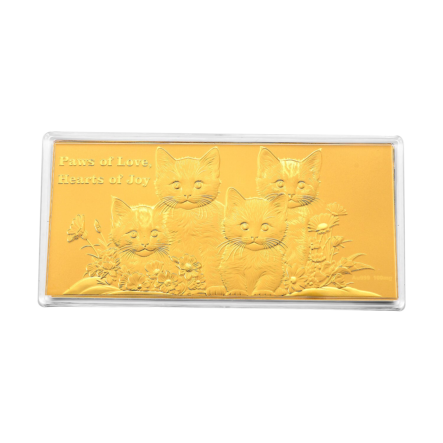 24K Yellow Gold Paws of Love Hearts of Joy Cat Family Embossed Sheet (155x75mm) 100mg
