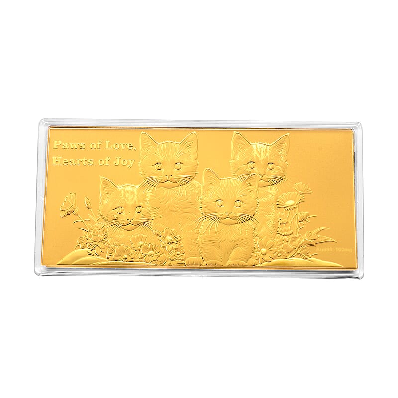 24K Yellow Gold Paws of Love Hearts of Joy Cat Family Embossed Sheet (75x154mm) 100mg