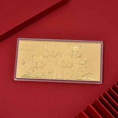 24K Yellow Gold Paws of Love Hearts of Joy Cat Family Embossed Sheet (75x154mm) 100mg